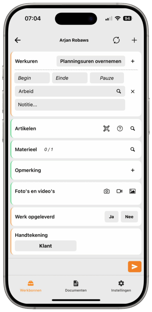 Digitale werkbon in Robaws