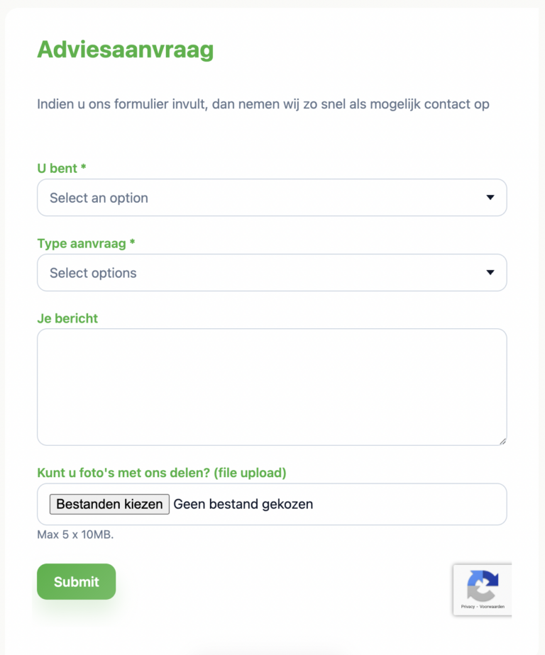 Websiteformulier Robaws