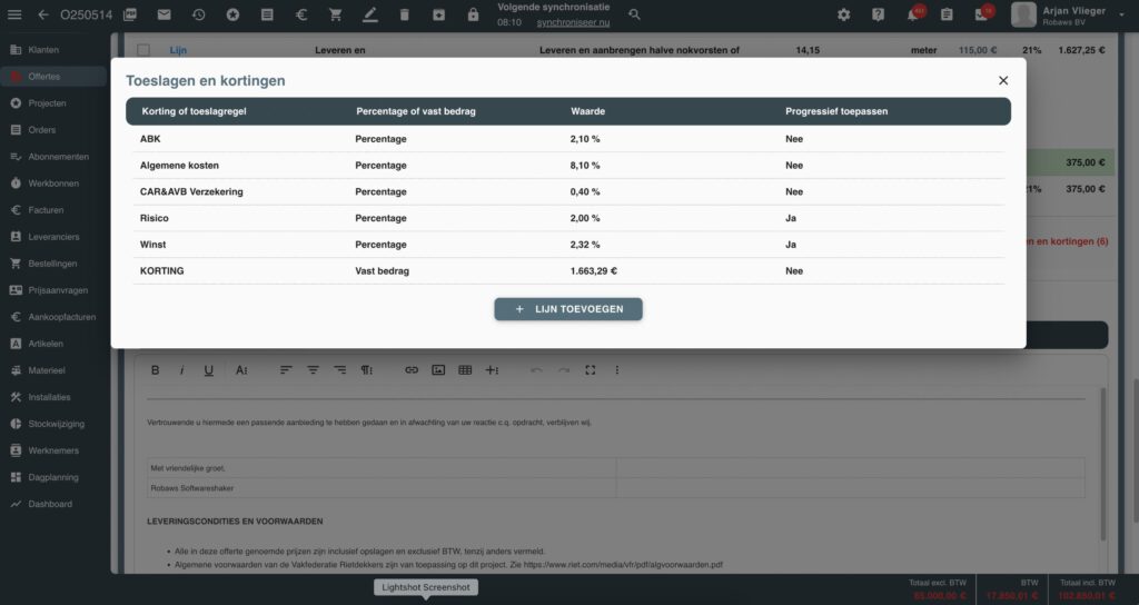 Staartkosten uitleg binnen Robaws