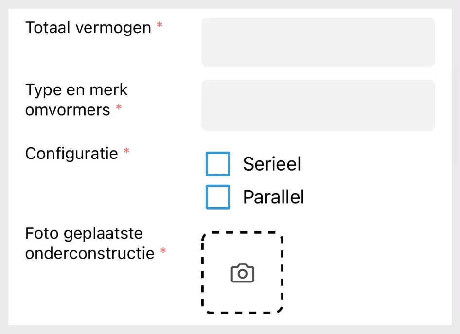 Workshaker app: digitaal formulier met verplichte velden en een foto