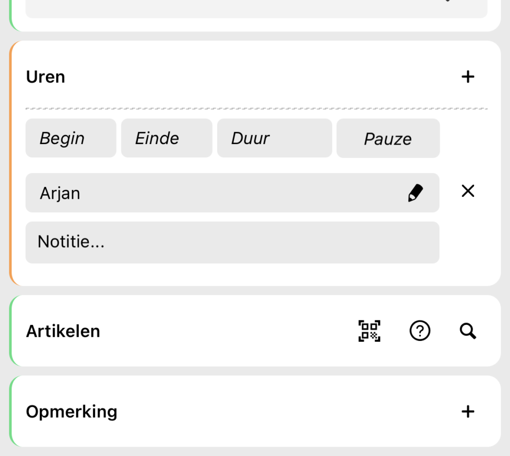 Urenregistratie werkbon