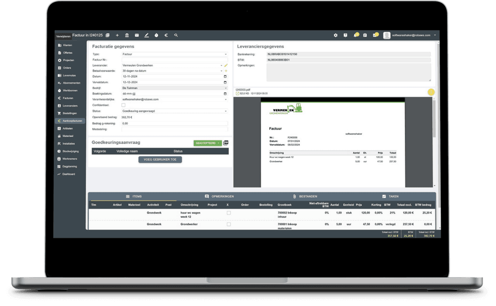 Dashboard voor goedkeuring van inkoopfacturen