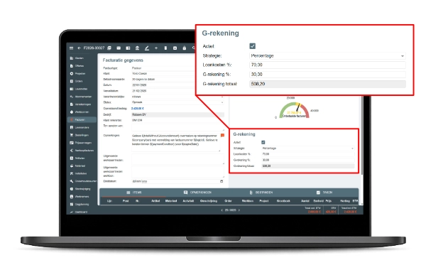 G-rekening registratie op verkoopfacturen in Robaws