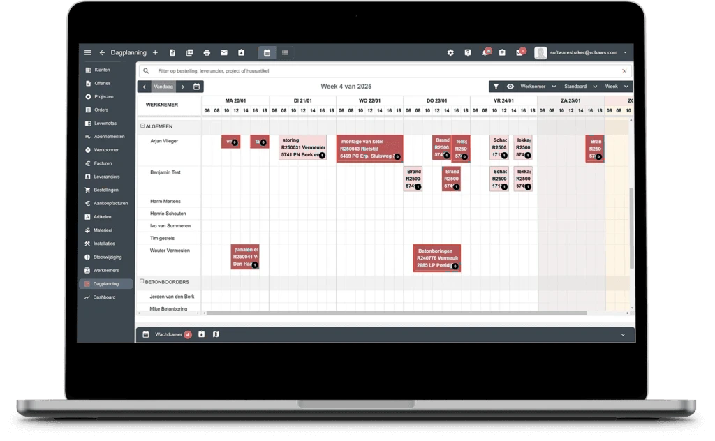 Dashboard voor personeelsplanning van buitendienst in Robaws