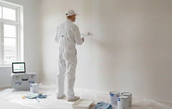 Schilder gebruikt digitale werkbonnen voor het plannen van schilderwerk
