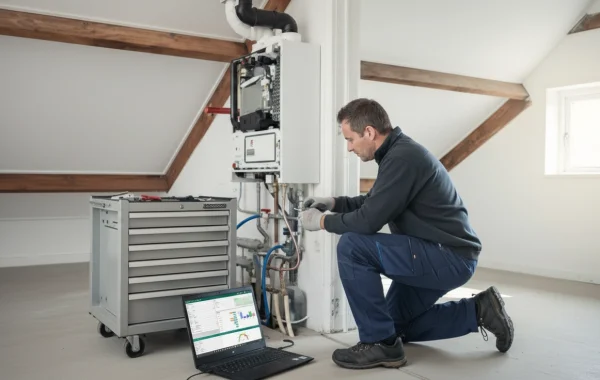 Monteur registreert onderhoud digitaal via software tijdens werkzaamheden