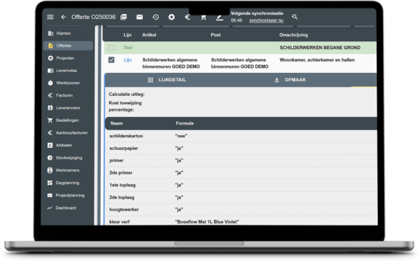 Parameterinstellingen voor calculatie en offerte