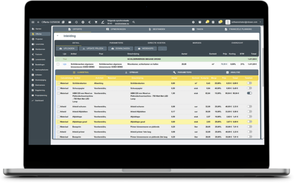 Calculatieoverzicht gekoppeld aan offertes en projecten