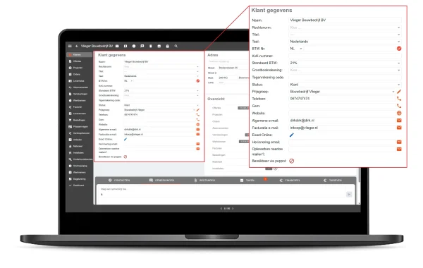 Detailoverzicht van klantgegevens en contactpersonen