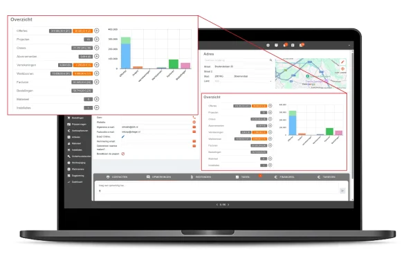 Klantdossier met gekoppelde offertes en opvolging