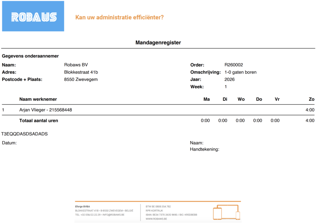 Mandagenregister Robaws