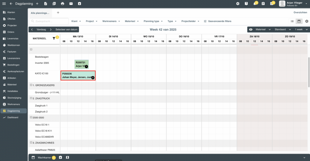 Robaws materieelplanning