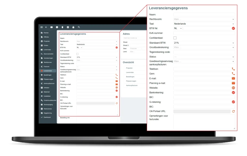 Bestellen per leverancier overzicht in dashboard