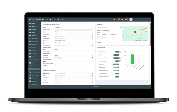 Dashboard met installatiegegevens