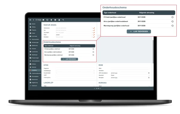 Dashboard met werkorders en onderhoudsplannen