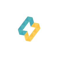 Logo van Installpros met een blauwgele geometrische vorm