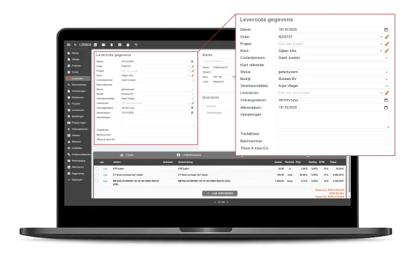 Leveringsbon met klant gegevens