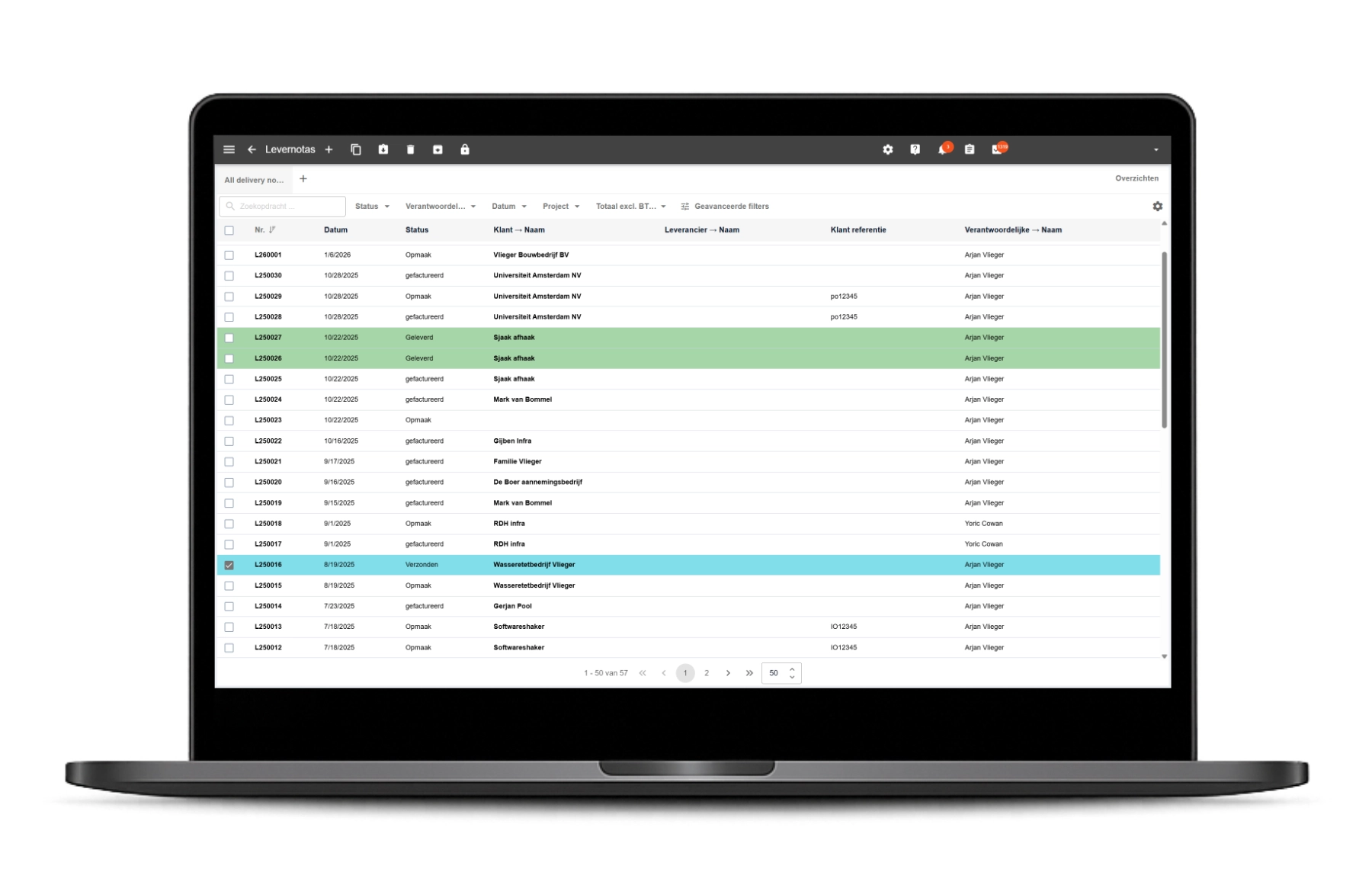 Levernota overview on laptop in Robaws