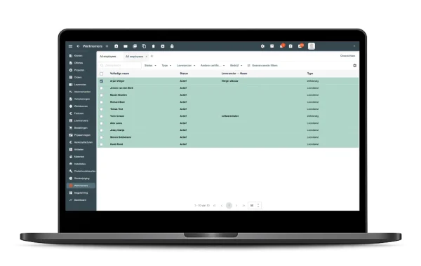 Personeelsbeheer dashboard in Robaws
