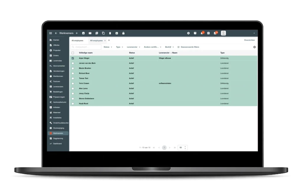 Personeelsbeheer dashboard in Robaws