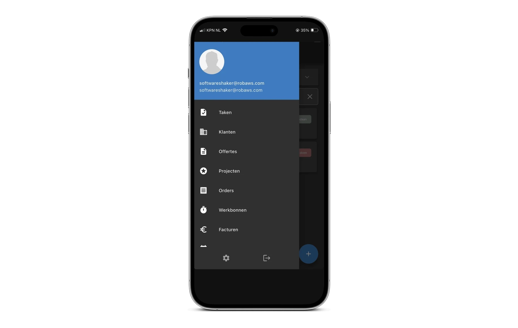 Robaws app menu