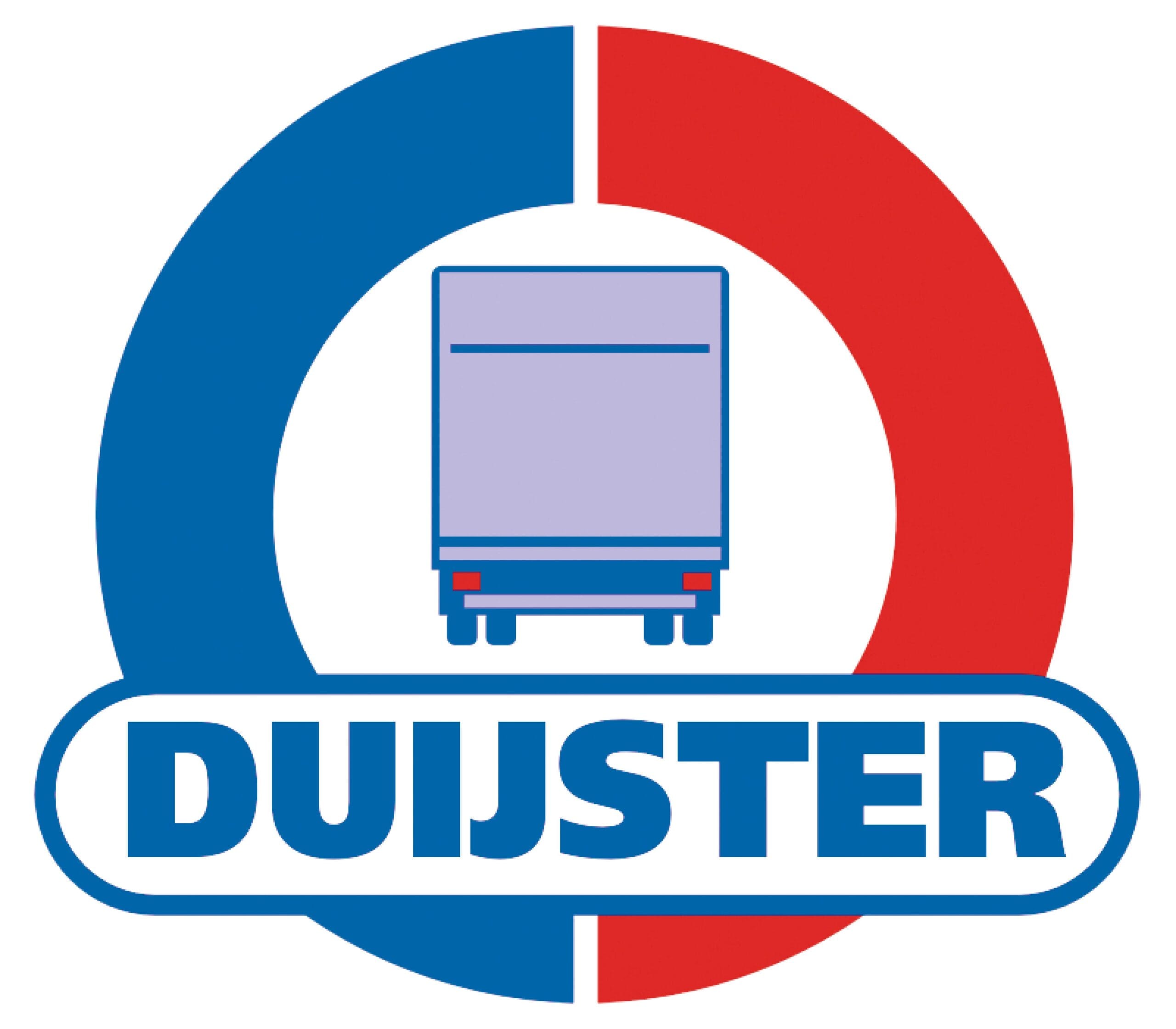 Duijster logo met vrachtwagenpictogram in blauwe en rode ring