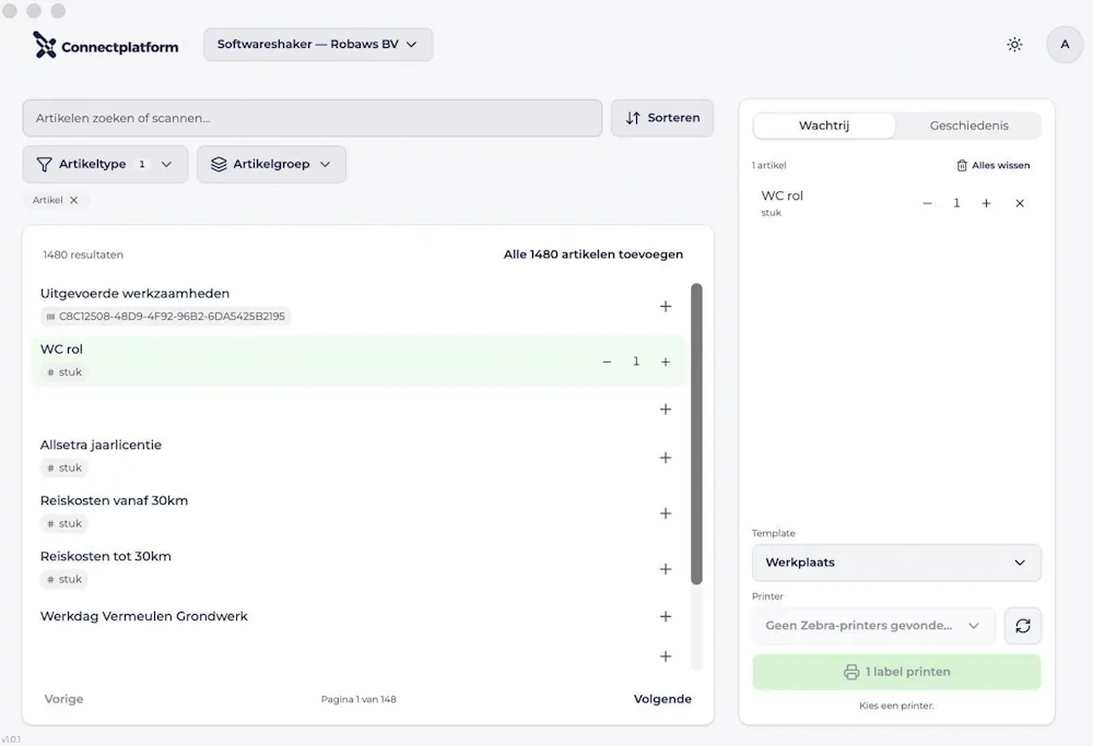 Labelprinter op connectplatform